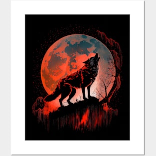 Lone Wolf Scary - Werewolf howling when Blood Full Moon Posters and Art